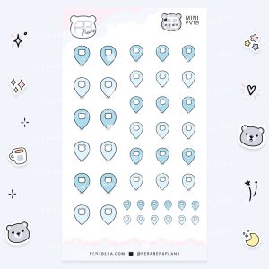 MINI-Doodles: Cute Doodle Planner Stickers - Blue Geotag