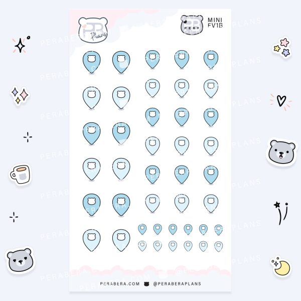 MINI-Doodles: Cute Doodle Planner Stickers - Blue Geotag