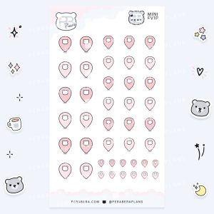 MINI-Doodles: Cute Doodle Planner Stickers - Pink Geotag
