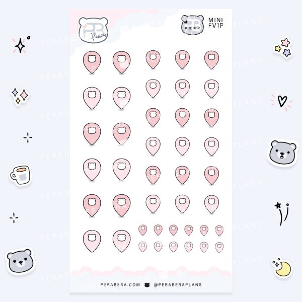 MINI-Doodles: Cute Doodle Planner Stickers - Pink Geotag