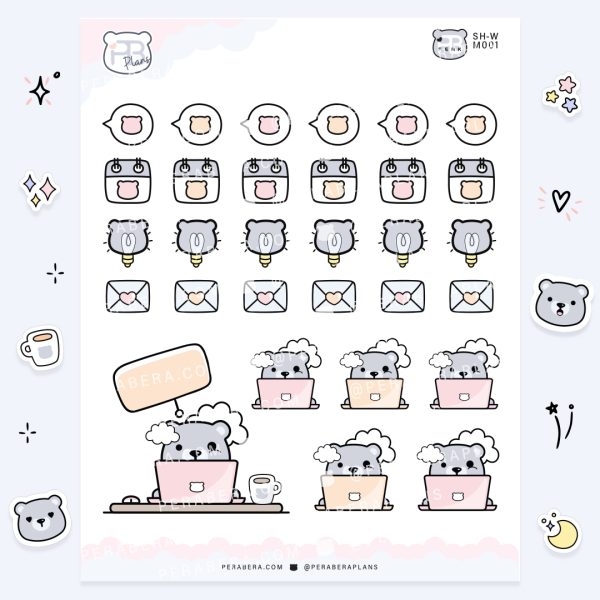 Doodles: Cute Functional Planner Stickers - Beary Hard Working