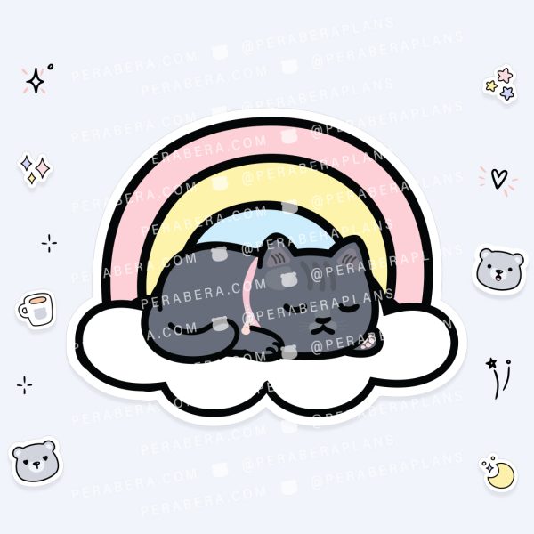 Die Cut: Single Large Stickers - Sleepy Alli Cat Rainbow