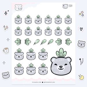 Cute Functional Leaf Crowned Bear Stickers