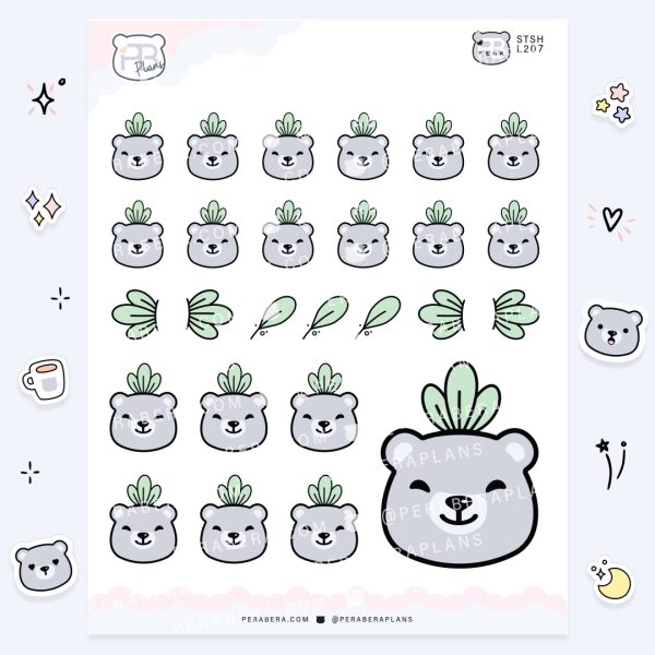 Cute Functional Leaf Crowned Bear Stickers