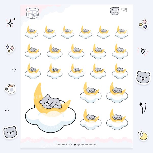 Cute Functional Sleepy Bear Moon Stickers