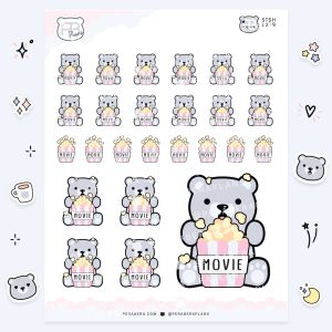 Cute Functional Movie Night Popcorn Bear Stickers