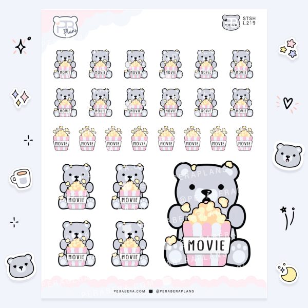 Cute Functional Movie Night Popcorn Bear Stickers
