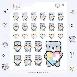 Cute Functional Autism Awareness Ausome Mama Bear Puzzle Heart Stickers