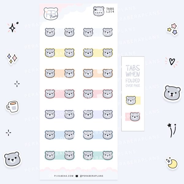 Tabs: Cute Doodle Planner Stickers - Pastel Bear Blank Page Tabs