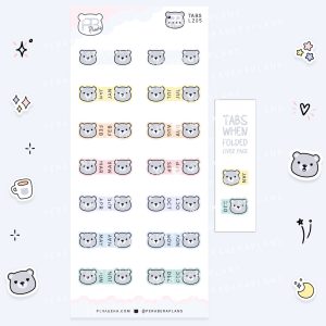 Tabs: Cute Doodle Planner Stickers - Pastel Bear Monthly Page Tabs