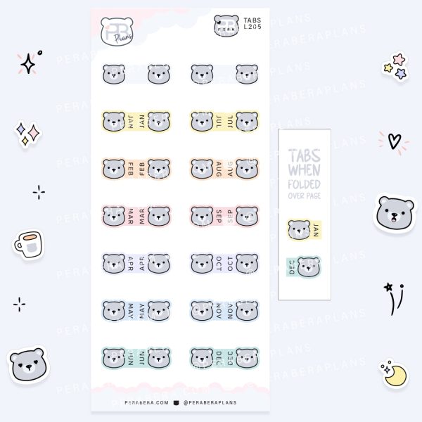 Tabs: Cute Doodle Planner Stickers - Pastel Bear Monthly Page Tabs
