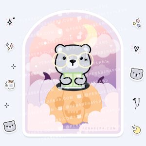 Die Cut: Single Large Stickers - Bear Reading Spooky Scene
