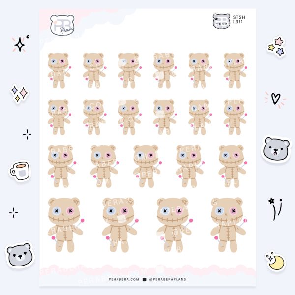 VooDoo Bear: Cute Spooky Doodle Sticker Sheet
