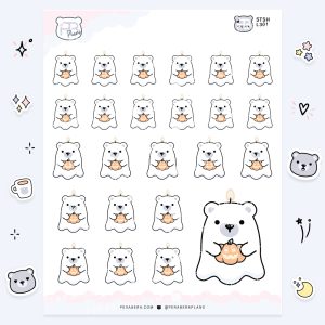 Pumpkin Ghost Bear: Cute Spooky Doodle Sticker Sheet