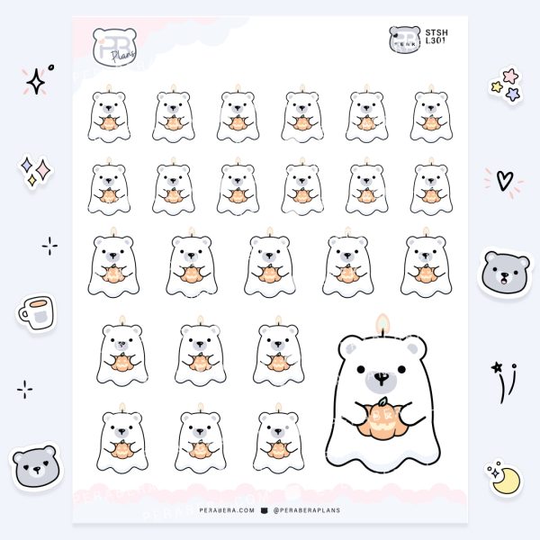 Pumpkin Ghost Bear: Cute Spooky Doodle Sticker Sheet