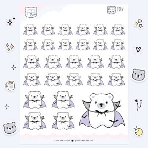 Vampire Ghost Bear: Cute Spooky Doodle Sticker Sheet