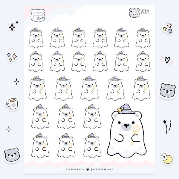 Witch Ghost Bear: Cute Spooky Doodle Sticker Sheet