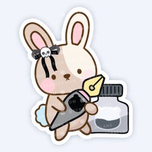 Die Cut: Single Large Stickers - Spooky Emo BunBun with Skull Bow & FountainPen