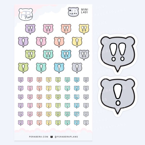 MINI Cute Bear Exclamation Mark Planner Stickers – Pastel Functional Urgent Reminder Stickers for Planners & Journals