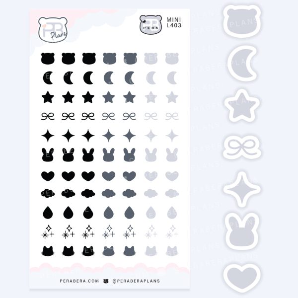 MINI Cute Multi Shape Planner Stickers – Grayscale Functional Work & Study Icons for Planners & Journals