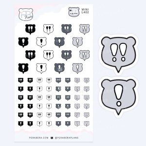 MINI Cute Bear Exclamation Mark Planner Stickers – Grayscale Functional Urgent Reminder Stickers for Planners & Journals