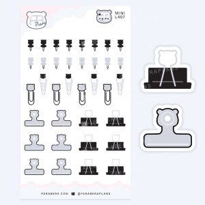 Bear Studying Planner Stickers – GrayScale Work & School Character Icons