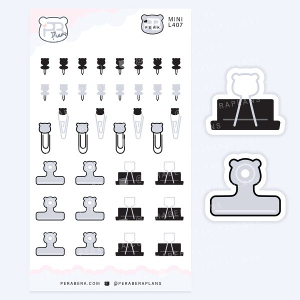 Bear Studying Planner Stickers – GrayScale Work & School Character Icons