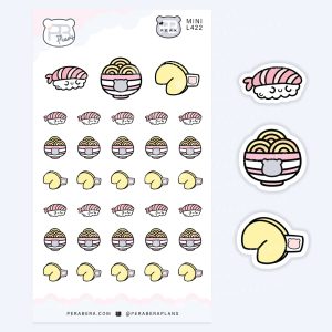 Mini Cute Take Out Food Stickers – Cute Sushi Noodles Fortune Cookie Doodles