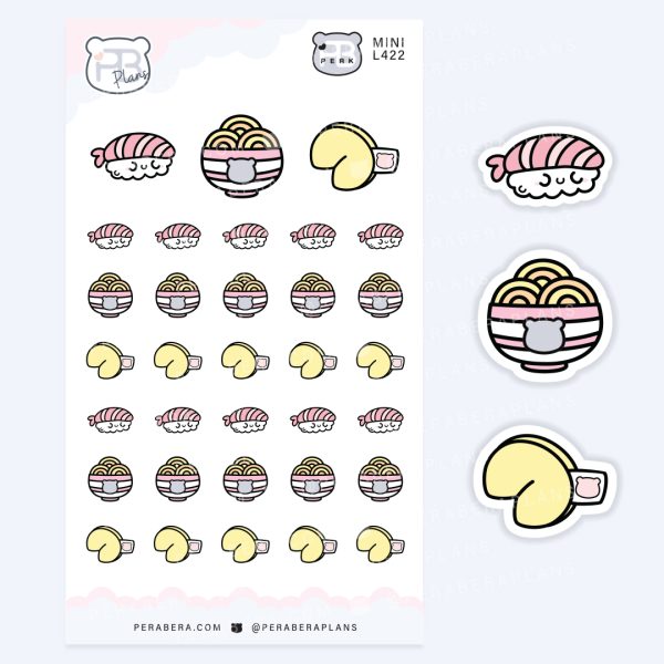 Mini Cute Take Out Food Stickers – Cute Sushi Noodles Fortune Cookie Doodles