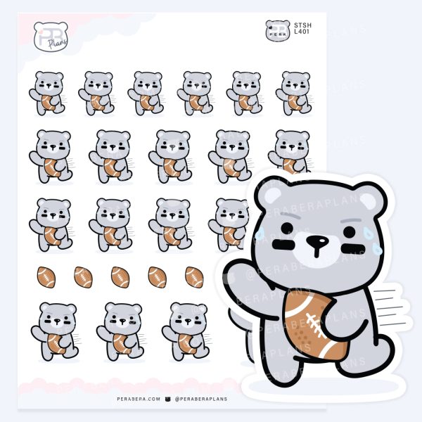Bear Playing Football – Cute Game Day Planner Stickers
