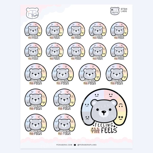 Bear Mental Health Planner Stickers – Cute Self-Care & Quote: Feeling all the feels