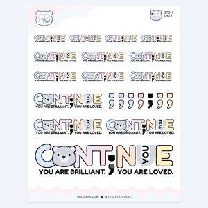 Bear Mental Health Planner Stickers – Cute Self-Care & Quote: Continue