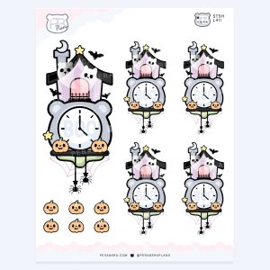 Haunted House Tick Tock Clock Planner Stickers – Spooky Halloween Deco Sheet