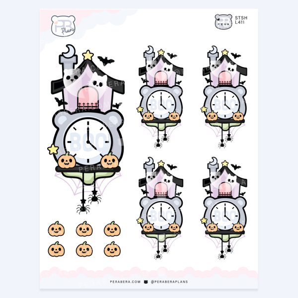 Haunted House Tick Tock Clock Planner Stickers – Spooky Halloween Deco Sheet