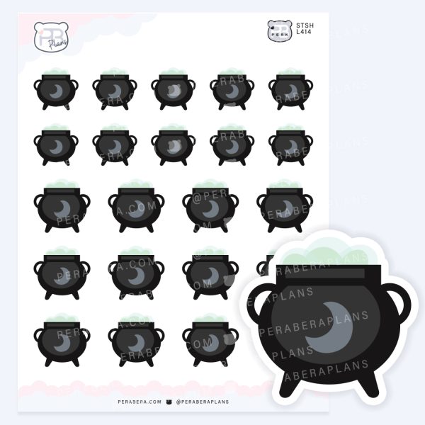 Cute Crescent Moon Cauldron Planner Stickers – Spooky Halloween Deco Sheet