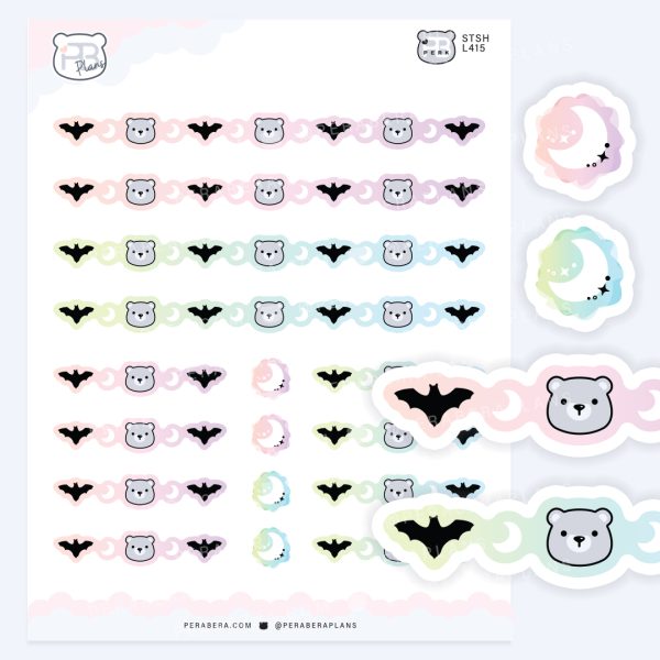 Spooky Bear Tape Strips with Moon and Bats – Spooky Halloween Deco Sheet