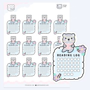 Cute Cottagecore Nature Reading Bear Stickers – Book Log Planner Stickers