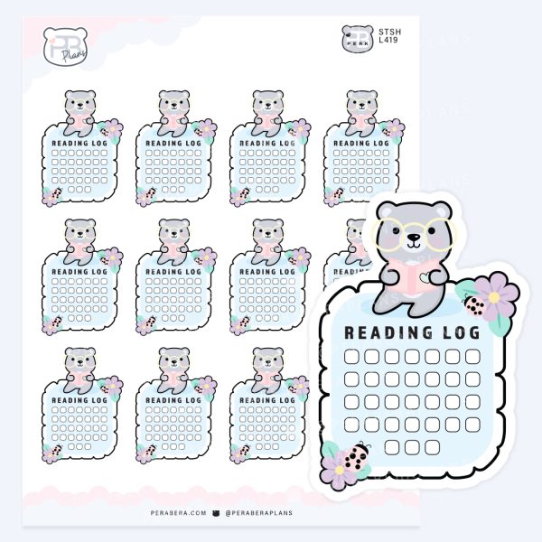 Cute Cottagecore Nature Reading Bear Stickers – Book Log Planner Stickers