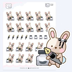 Spooky Emo BunBun with Skull Bow & Fountain Pen – Spooky Halloween Deco Sheet