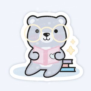 Die Cut: Single Large Stickers - Cute Sitting Reading Bear with Books