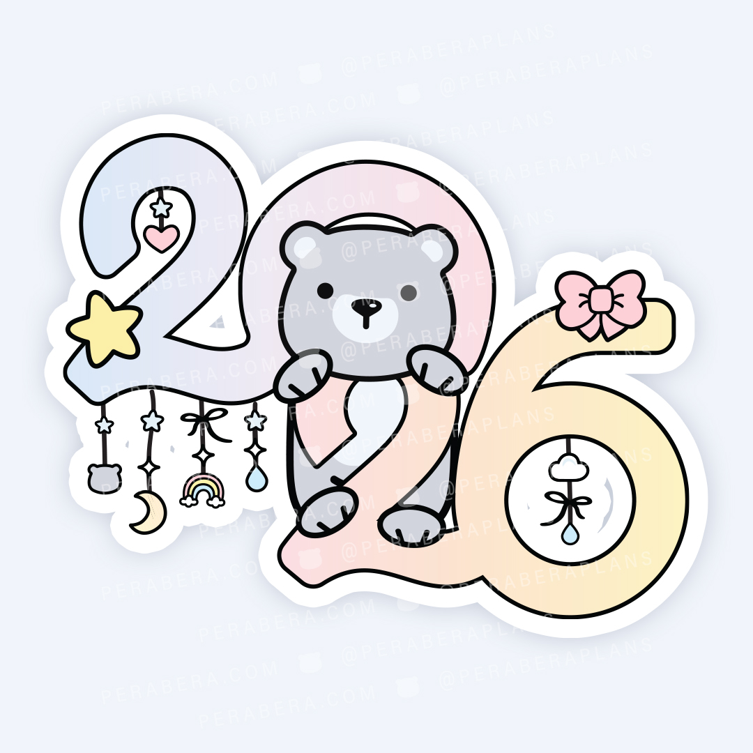 Die Cut: Single Large Stickers - Cute 2026 Bear Charms Large Sticker