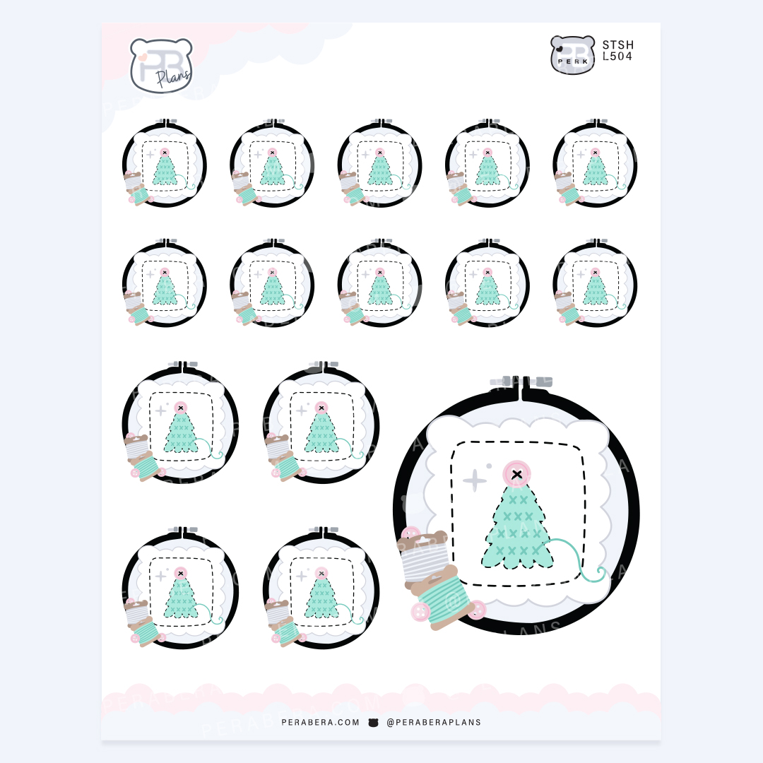 Holiday Tree Cross Stitch Sewing – Festive Holiday Planner Stickers