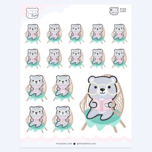 Cute Relaxing Bear Sticker Sheet – Planner Stickers