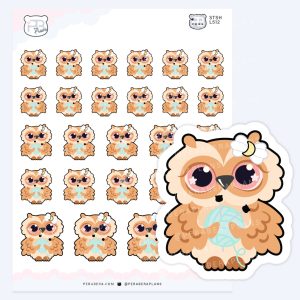 Cute Relaxing Owl Nyxi with Yarn Ball – Knitting Planner Stickers