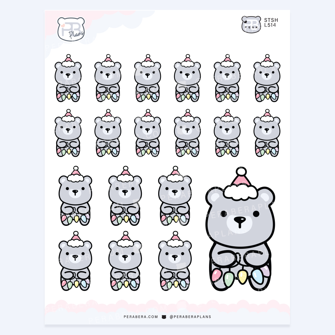 Holiday Santa Bear with Lights – Festive Holiday Planner Stickers