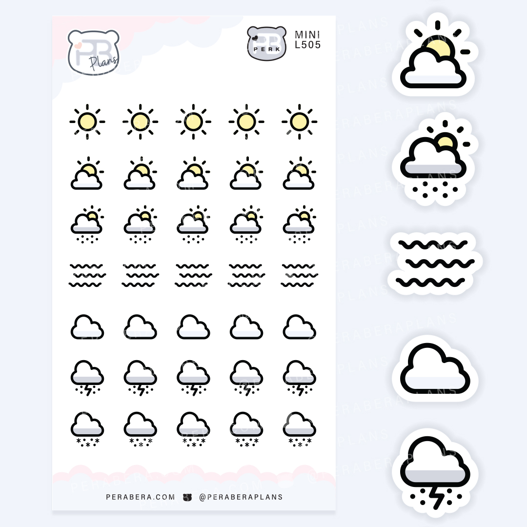 Mini Cute Weather Tracking Stickers – Functional Journal & Planner Stickers