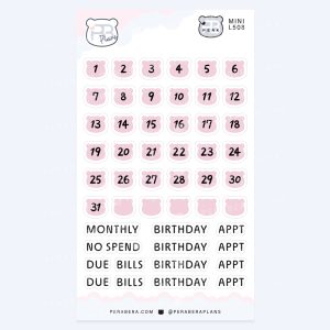 Mini Cute Bear Shape Date Stickers – Functional Work & Study Monthly Numbers for Journals - Pink