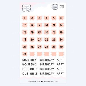 Mini Cute Bear Shape Date Stickers – Functional Work & Study Monthly Numbers for Journals - Orange