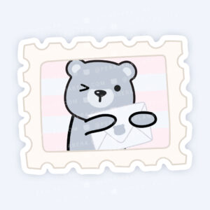 Die Cut: Single Large Stickers - Cute Bear Hug Postal Stamp for Happy Mail
