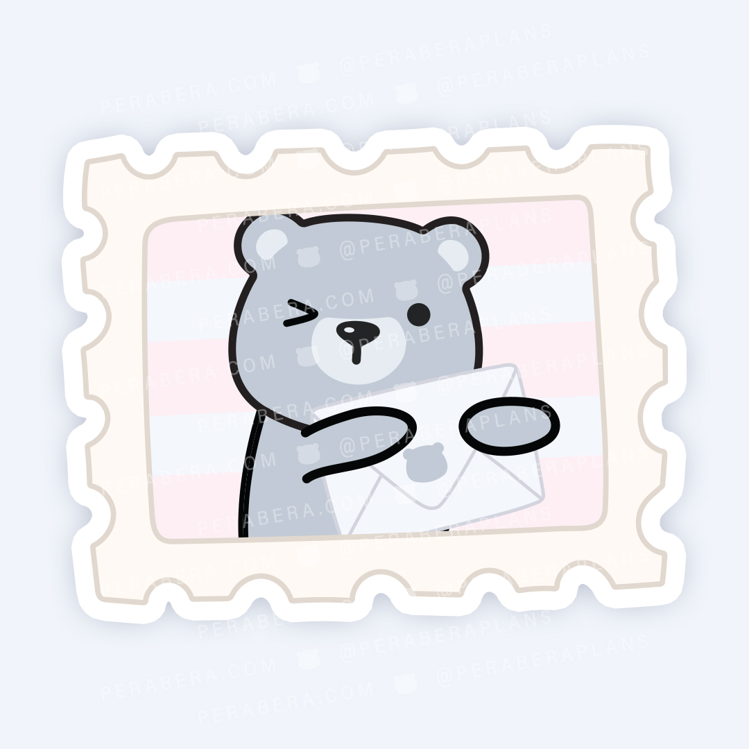 Die Cut: Single Large Stickers - Cute Bear Hug Postal Stamp for Happy Mail